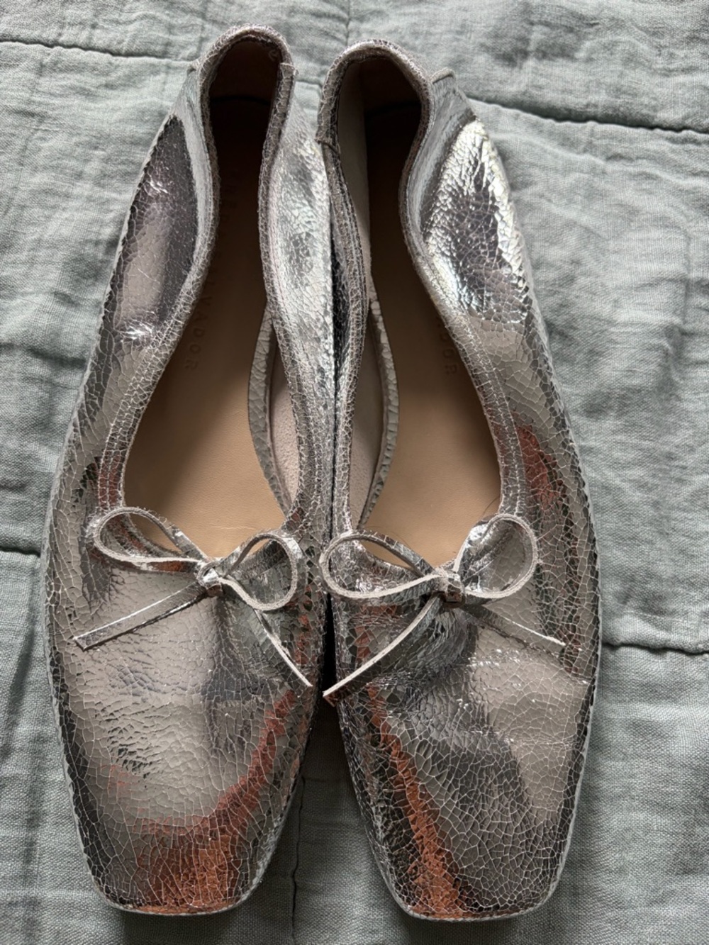 Freda Salvador Silver Metallic Bow Ballet Flats